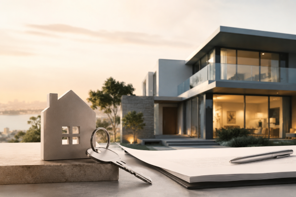 Llaves y contrato para la venta de una vivienda moderna